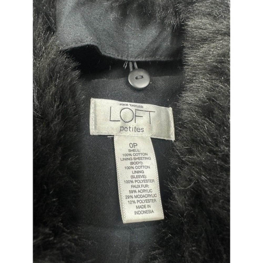 Ann Taylor Petite‎ Double Breasted Pea Coat Womens 0P Black Faux Fur Belted - Picture 2 of 6